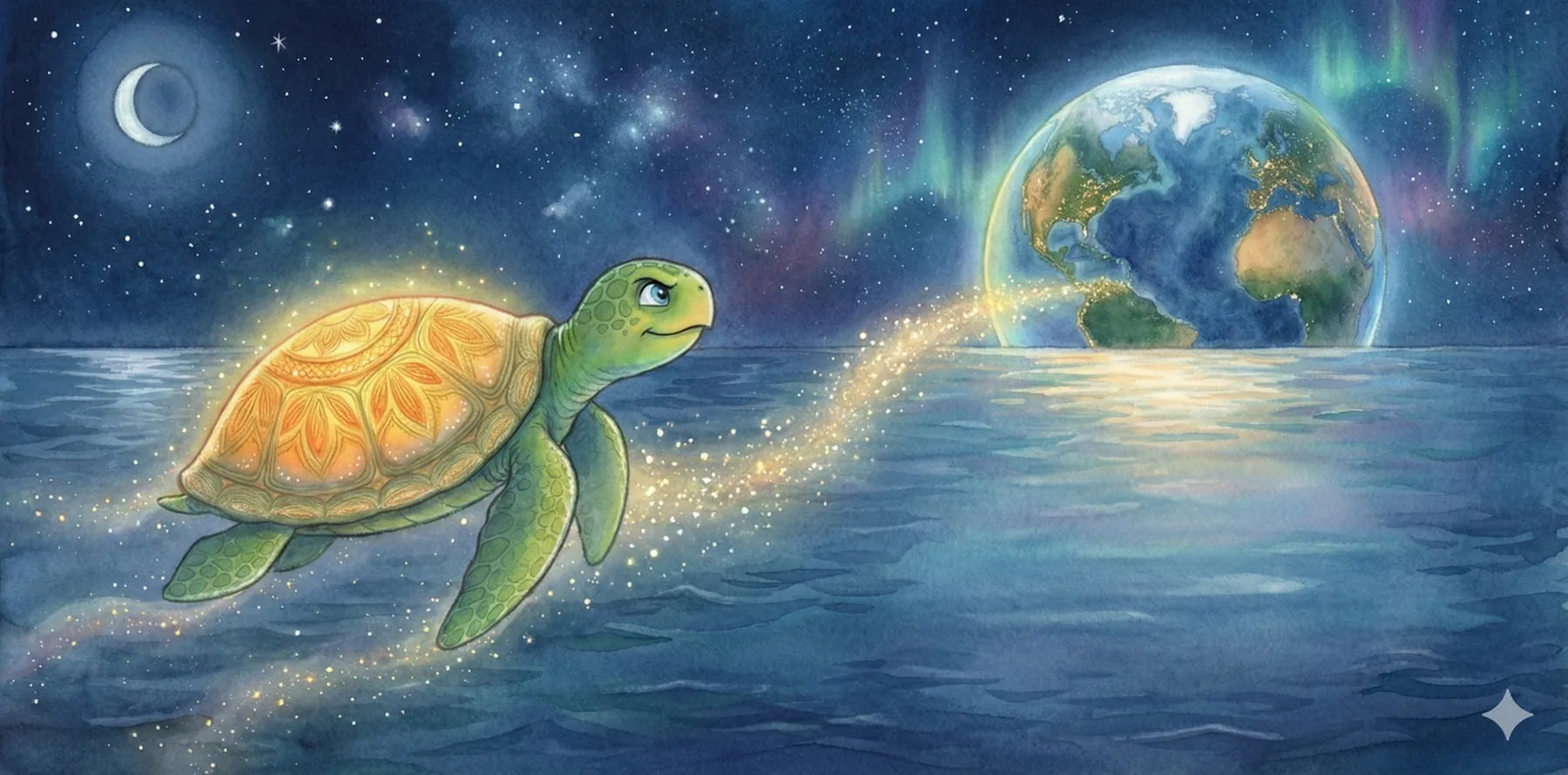 Die Honu zieht nachts eine Spur aus Licht über das Meer bis zur Erde